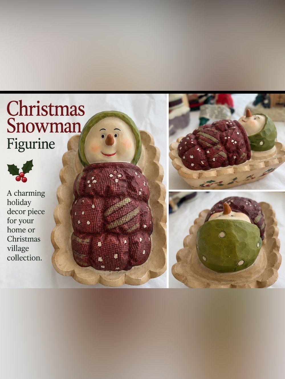 2011 Christmas Snowman in Bed Figurine – Holiday Village Decor